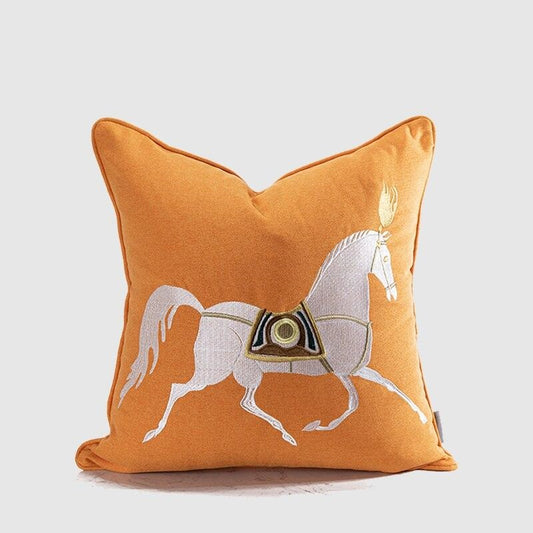 Chic Orange Horse Embroidery Pillow Case, 30x50cm