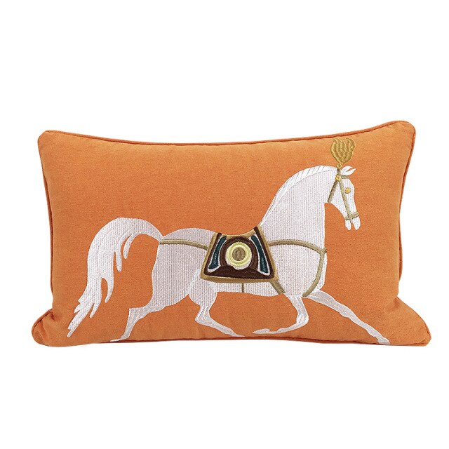 Chic Orange Horse Embroidery Pillow Case, 30x50cm