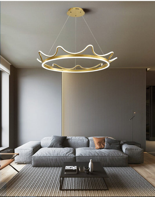 Modern Crown Metal LED Chandelier, Gold