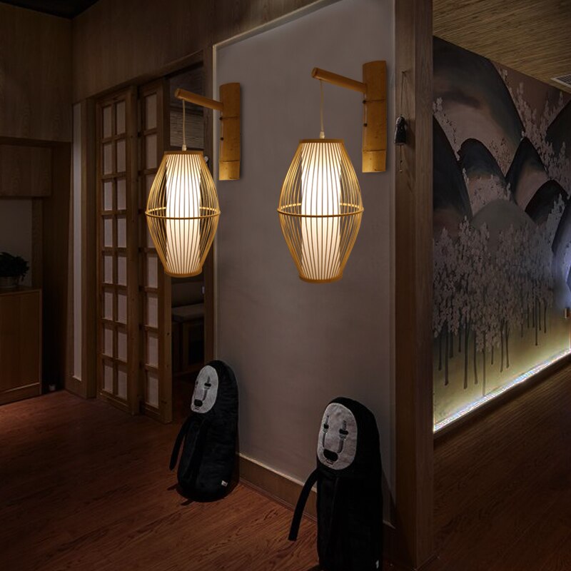 Japaese Cottage Wood Wall Lamp