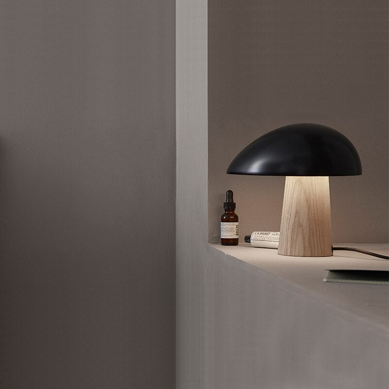 Wood Mushroom LED Table Lamp, Black White