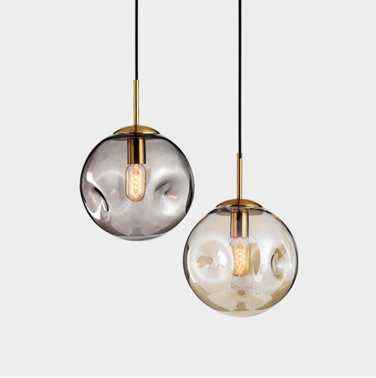 Jaden Dimpled Glass Pendant Light, Amber Gray