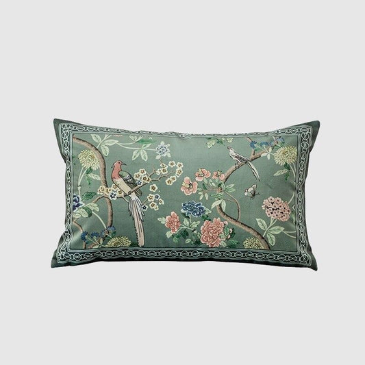 Eastern Courtyard Bird and Flowers Throw Pillow Case