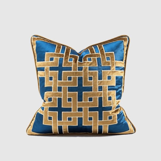 High-End Geometric Embroidery Throw Pillow Case, Gold Blue