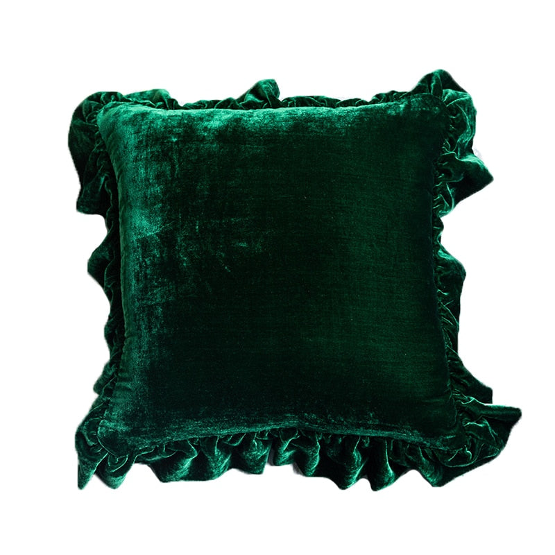 Emerald Green Ruffles Throw Pillow Case