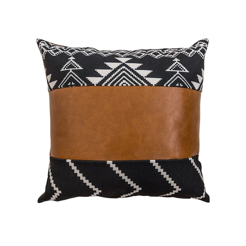 Modern Faux Leather Patchwork Throw Pillow Case