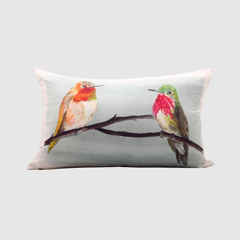 Blue Birds Mulberry Silk Lumbar Pillow Case, 35x53cm