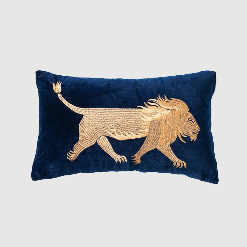 Strong Lion Bronzing Embroidery Pillow Case