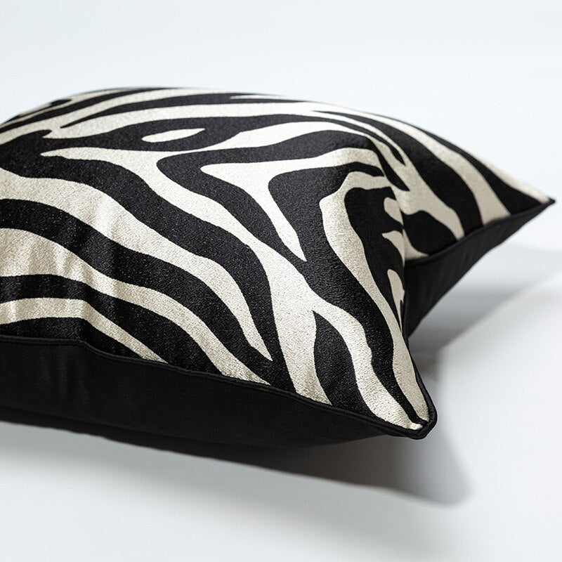 Zebra Striped Throw Pillow Case, Black and White