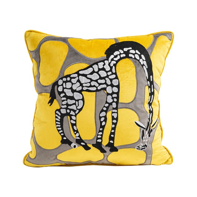 Metropolitan Giraffe Embroidered Velvet Pillow Case