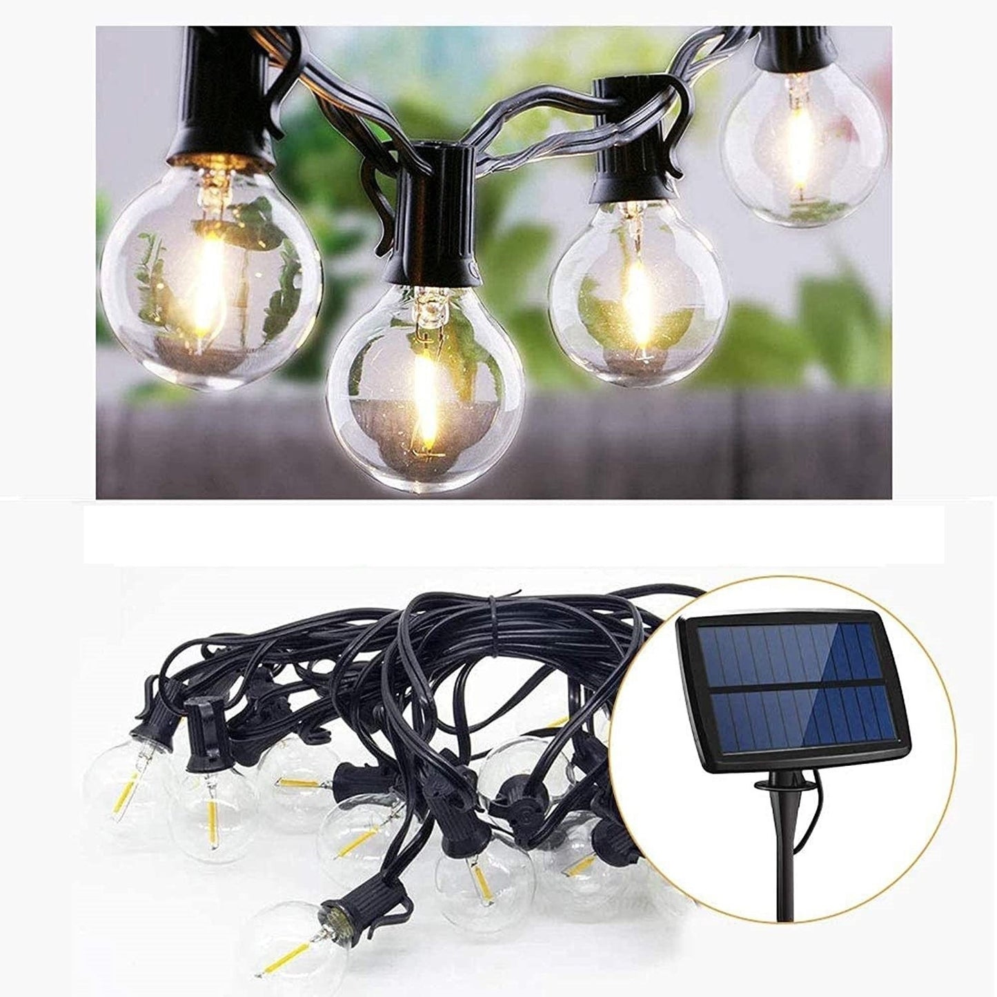 G40 Solar Strings LED Lights with Bulbs, USB Rechargeable