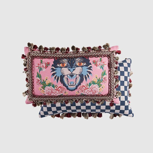 2021 GG Style Angry Cat Throw Pillow Case and Garland of Flowers