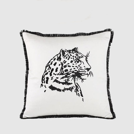 Morgan Black White Tiger Pillow Case, Embroidered
