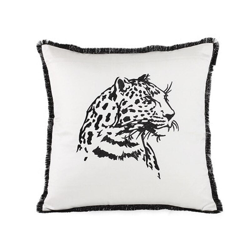 Morgan Black White Tiger Pillow Case, Embroidered