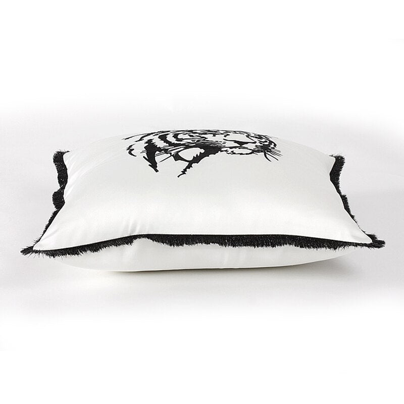 Morgan Black White Tiger Pillow Case, Embroidered