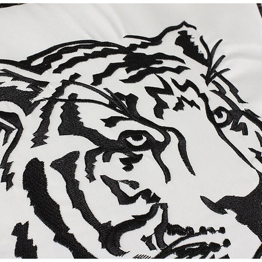 Morgan Black White Tiger Pillow Case, Embroidered