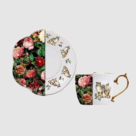 Ensemble de tasses à thé en céramique rétro rose et tigre