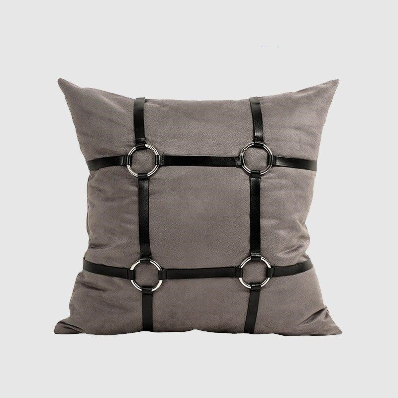 Patchwork Leather Throw Pillow Case, Black Gray