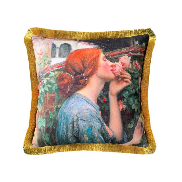 Vintage Girls Velvet Pillow Case with Tassels