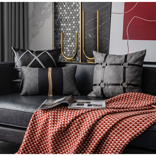 Luxury Leather Patch Embroidery Throw Pillow Case