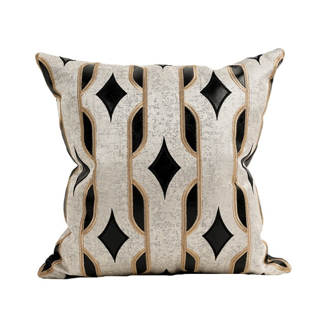 Luxury Leather Patch Embroidery Throw Pillow Case