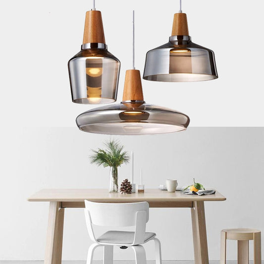Modern Wood Glass Pendant Light