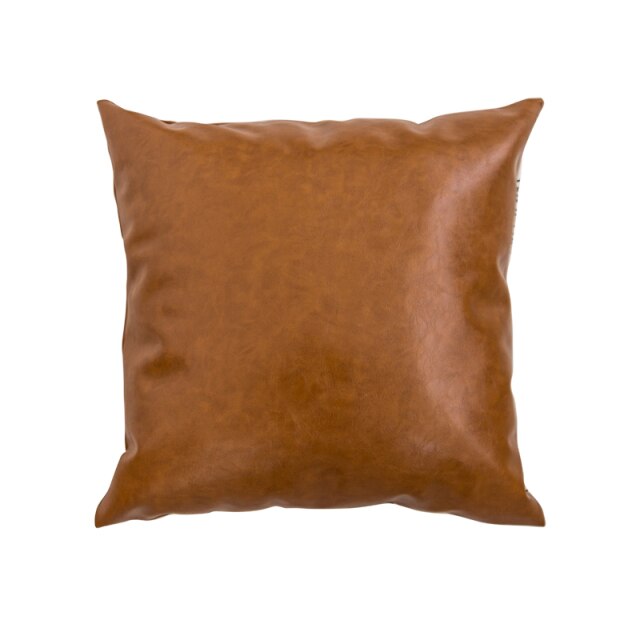 High End Cognac Faux Leather Throw Pillow Case