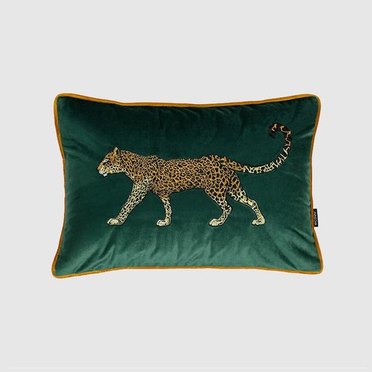 Retro Green Velvet Leopard Pillow Case