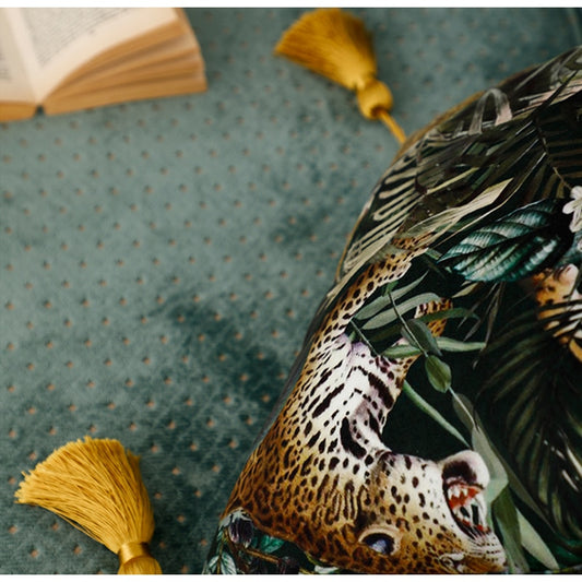 Retro Green Velvet Leopard Pillow Case
