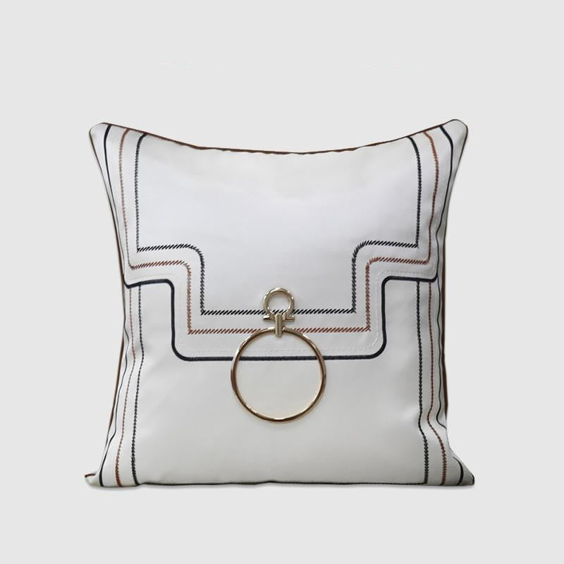 Modern Embroidery Metal Buckle Throw Pillow Case