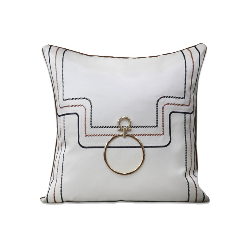 Modern Embroidery Metal Buckle Throw Pillow Case