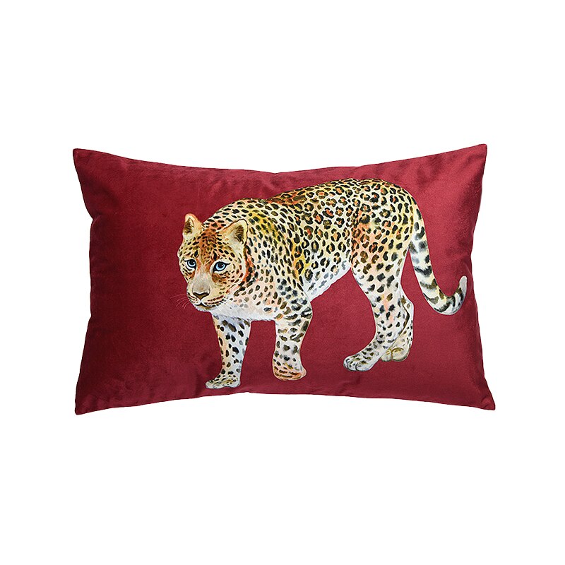 Red Leopard Velvet Pillow Case, 35x55cm