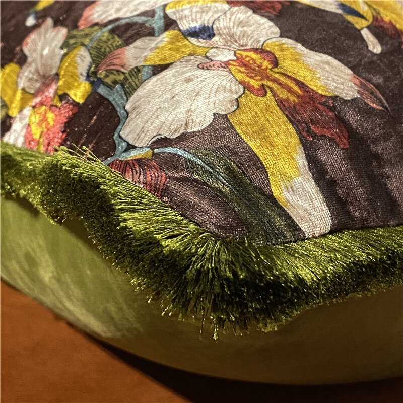 Italy Shiny Velvet Floral Hummingbird Pillow Case, 50X50cm