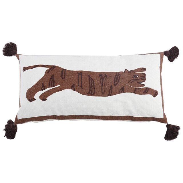 Brown Tiger Canvas Pillow Case, Tassels
