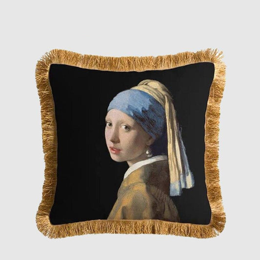 Girl with a Pearl Earring Tassel Pillow Case