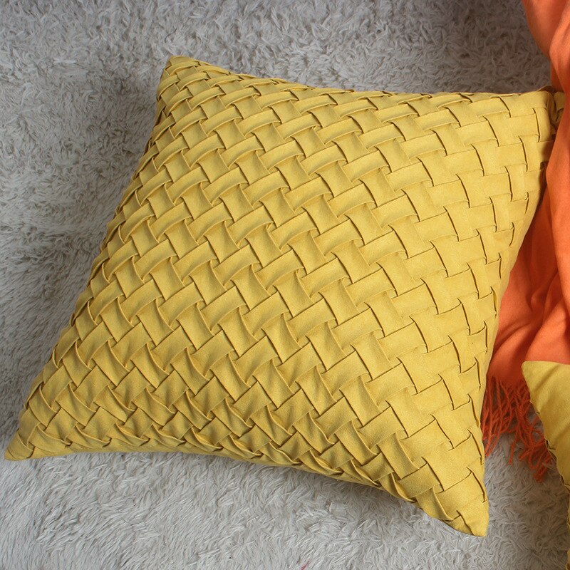 Yellow Woven Faux Suede Throw Pillow Case, 30x50cm