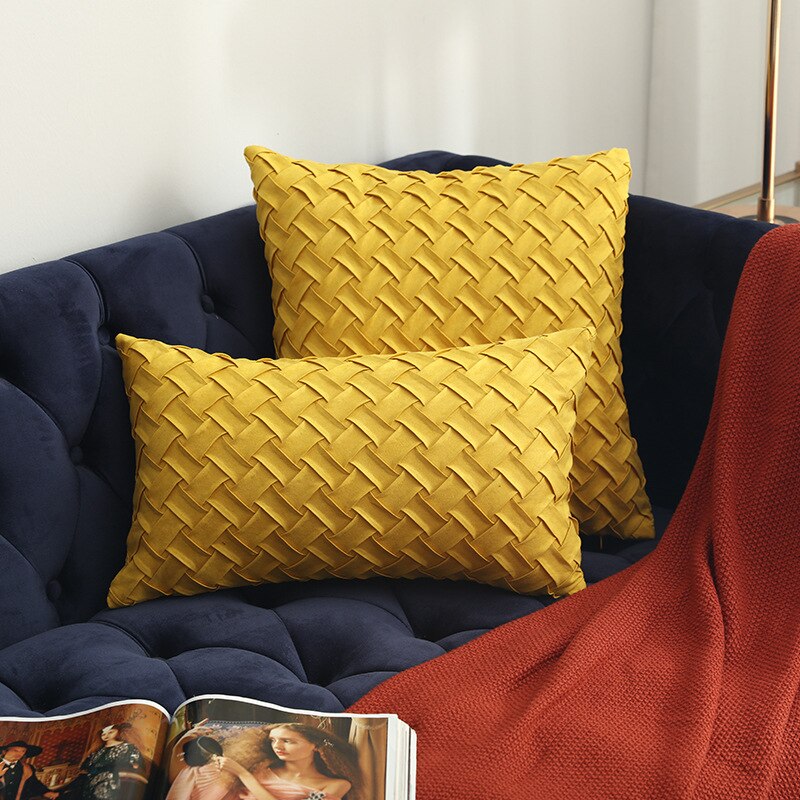 Yellow Woven Faux Suede Throw Pillow Case, 30x50cm