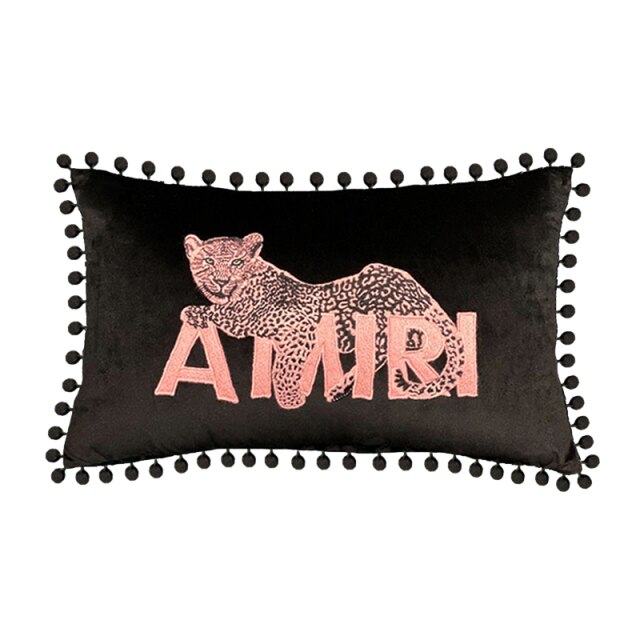 Wildlife Pink Leopard Embroidery Pillow Case, 30X50cm