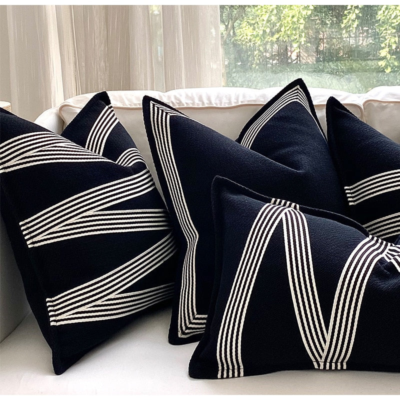 Luxury Minimalist Geometric Jacquard Throw Pillow Case, Black and White