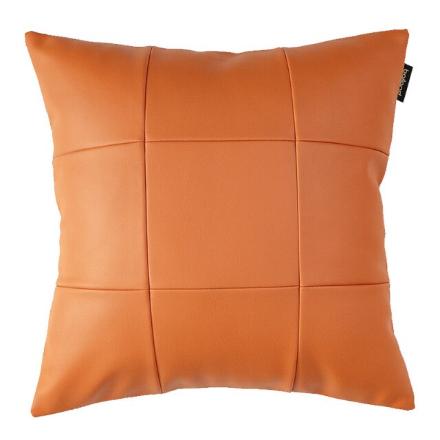 Luxury Orange Leather Patchwork Throw Pillow Case