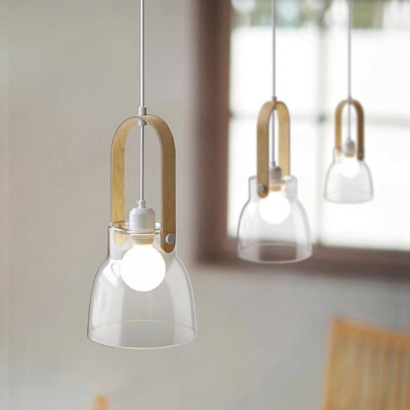 Nordic Wood Handle Glass Pendant Light